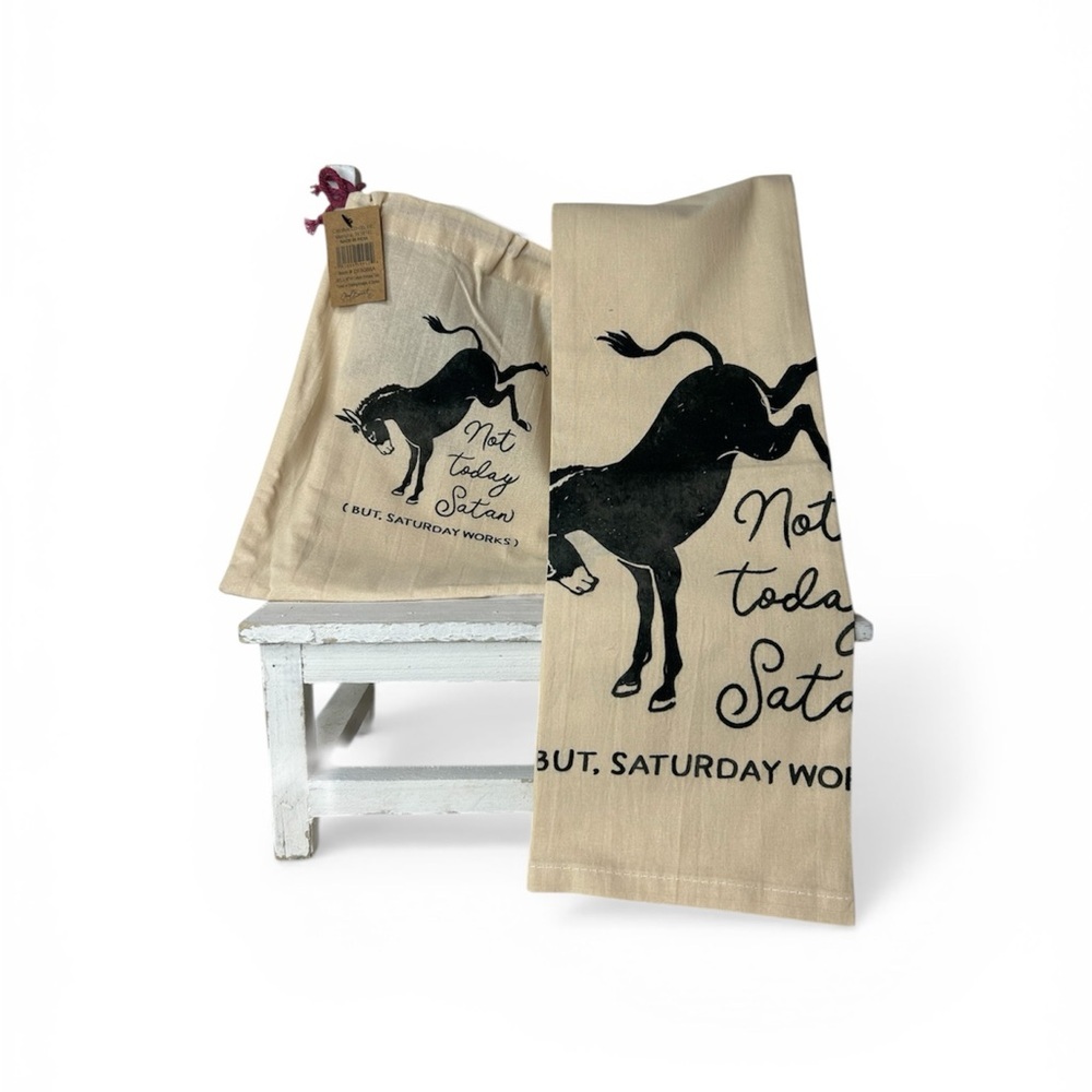 Creative Co-Op “Not Today Satan” Kitchen Tea Towel Set - 28”Lx18”W
